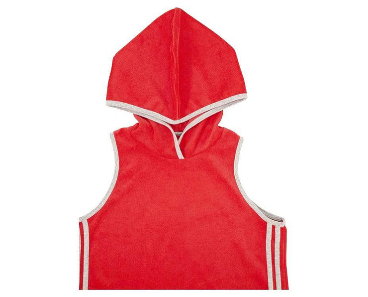 teenage girl hooded dress in red french terry