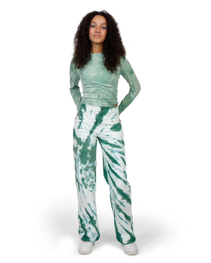 Kiki Wide Leg Jean - Tie-Dye Green