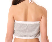 teen girl elasticised halter crop top in grey and white contrast french terry towelling