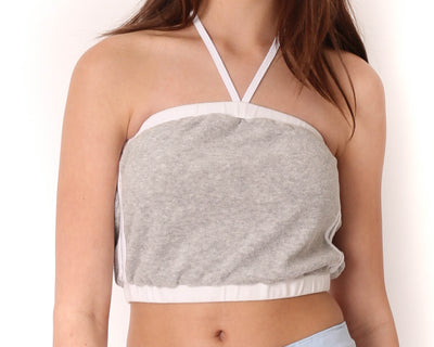teen girls french terry towelling removable halter crop top in grey with contrasting white